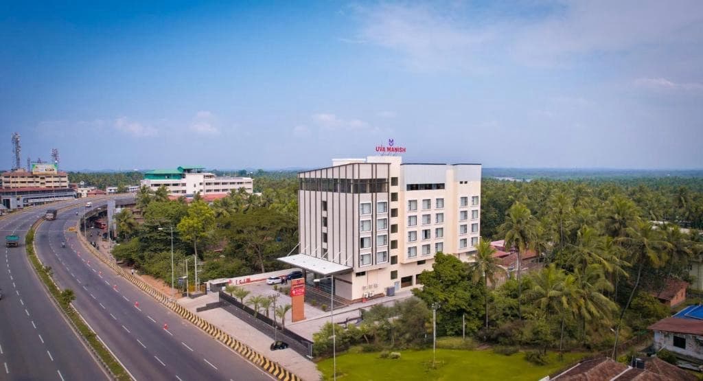 Aerial view of the UVA Manish Business Hotel in Kundapura, Karnataka